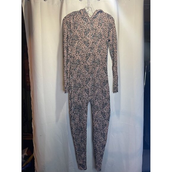 Victorias Secret Pink Leopard Print Hooded  with ears,Onesie Pajama With snaps - Picture 1 of 6